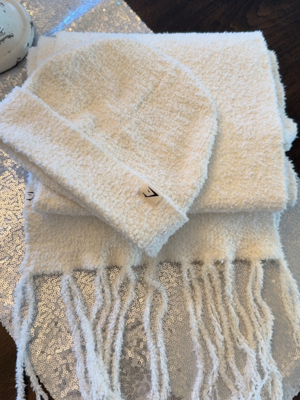 Cozy White Fuzzy Beanie and Fringe Scarf Set